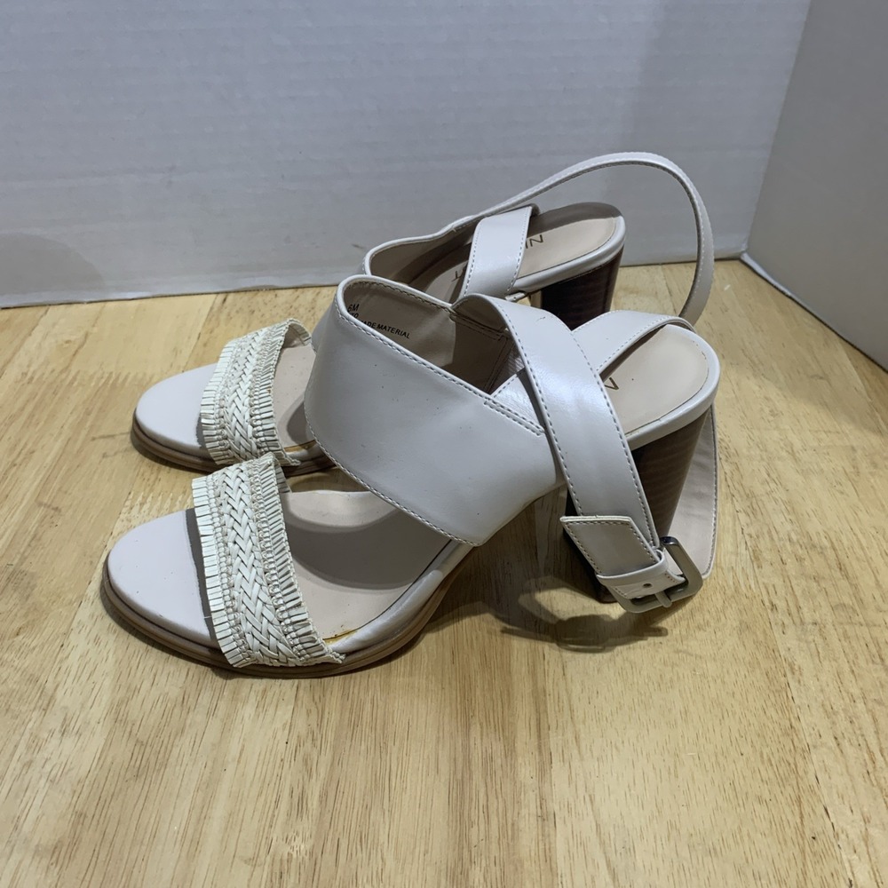 Nine West Ankle Pinto Kitten Heel Sandals Women's Size 6 Beige
